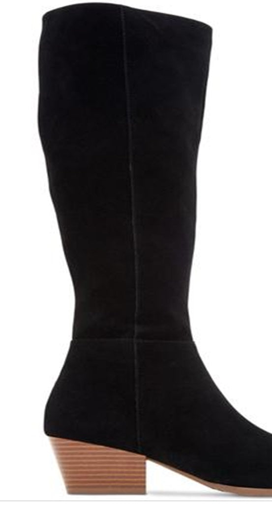 Estilo &amp; Co. Izalea Couro Feminino Biqueira Amêndoa Joelho Alto Moda Preto Tamanho 8 M