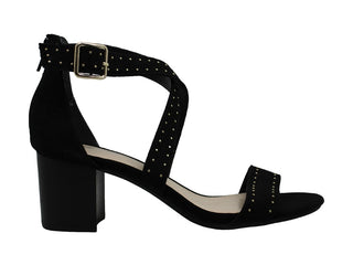 Sandálias femininas Bar III com tiras, acolchoadas e tachas, Baylee, bico redondo, salto bloco e fivela, pretas, tamanho 8,5 M