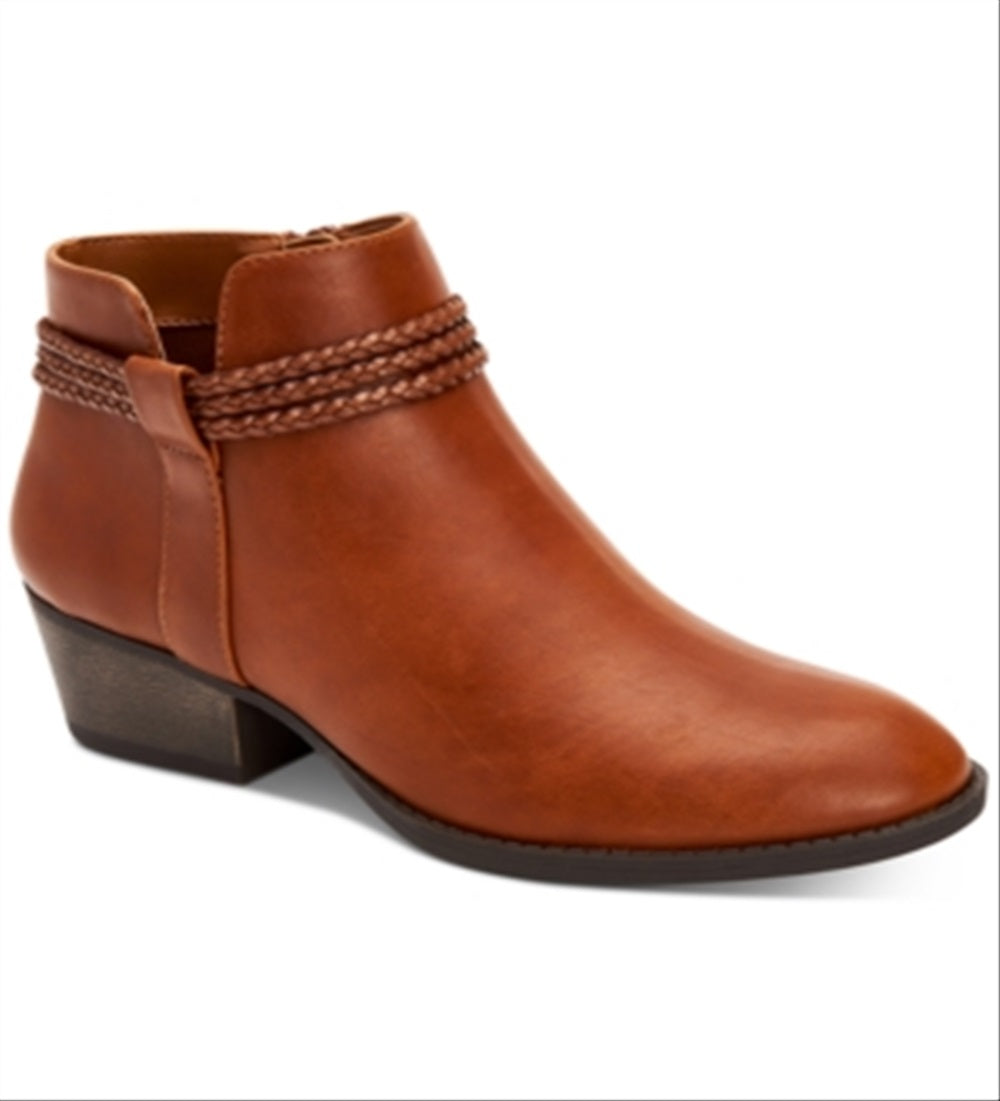 Botas femininas estilo &amp; co com zíper e salto bloco e bico redondo, marrom, tamanho 10 M