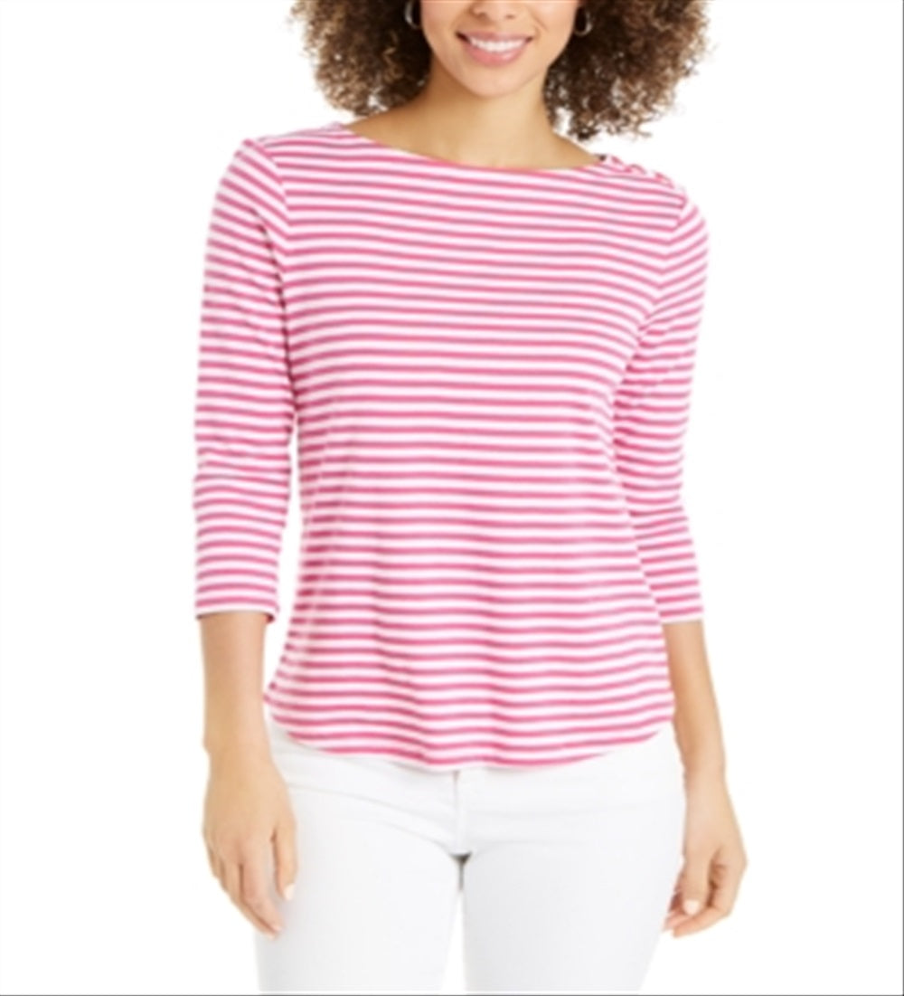 Camiseta feminina listrada de algodão Supima Charter Club, rosa, tamanho grande