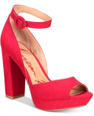 American Rag Feminino Reeta Tecido Peep Toe Tira No Tornozelo Bombas Dorsay Vermelho Tamanho 9,5M