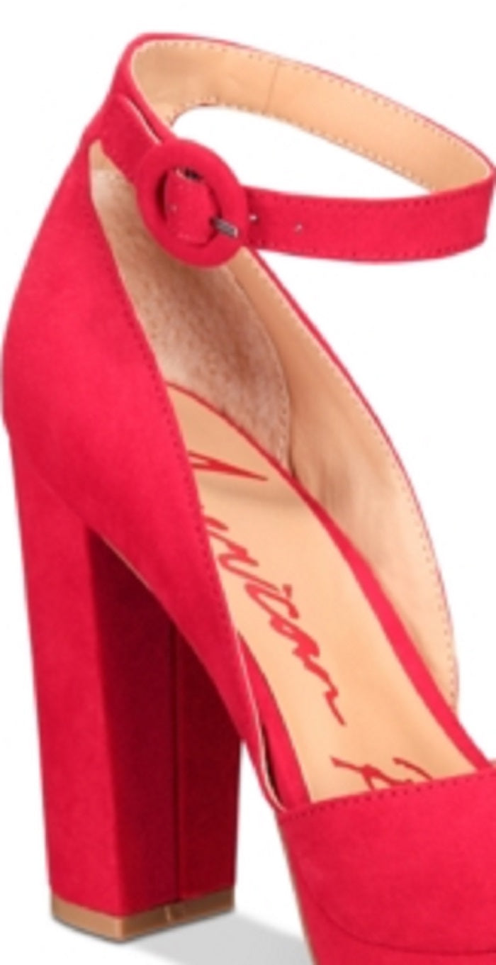 American Rag Feminino Reeta Tecido Peep Toe Tira No Tornozelo Bombas Dorsay Vermelho Tamanho 9,5M