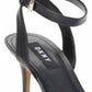 DKNY Sapatos femininos de couro com bico aberto e tira no tornozelo, clássicos, pretos, tamanho 7,5
