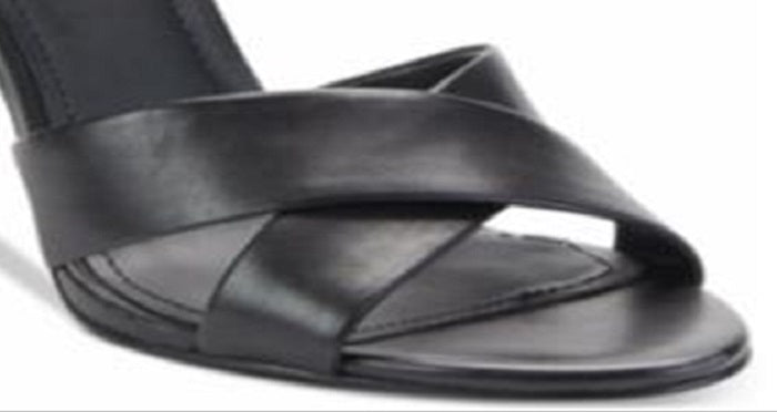 DKNY Sapatos femininos de couro com bico aberto e tira no tornozelo, clássicos, pretos, tamanho 7,5