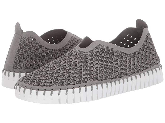 Sapatilhas femininas Steven by Steve Madden Limber perfuradas em couro cinza, tamanho 9,5M