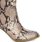 Botas femininas Anne Klein com salto bloco, bico amendoado, com absorção de impacto e zíper, em pele de cobra, bege, tamanho 9 M