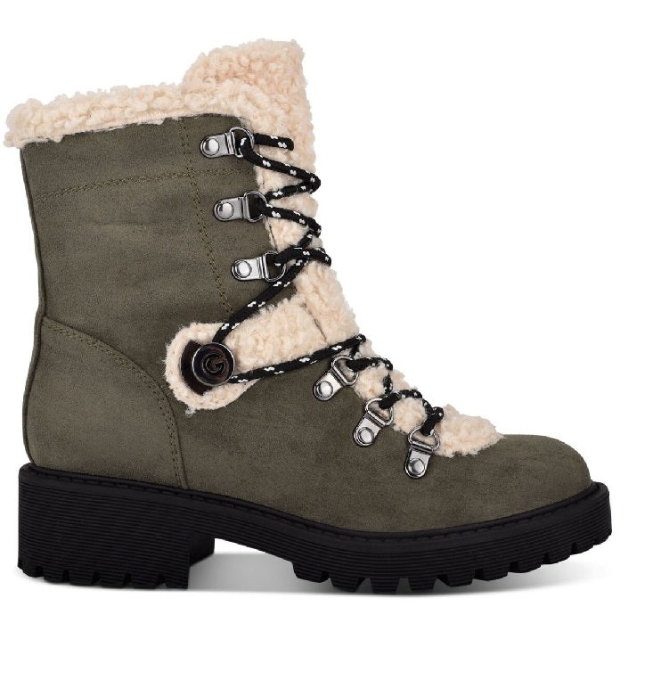 GBG Botas de combate femininas com acabamento em pele sintética e argola em D, bico redondo, com cadarço, cinza, tamanho 7 M