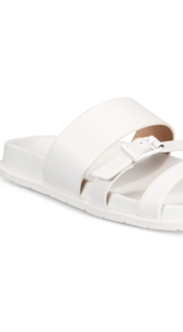 Aqua College Sloan Leather Feminino Aberto Toe Casual Slide Branco Tamanho 8,5 M
