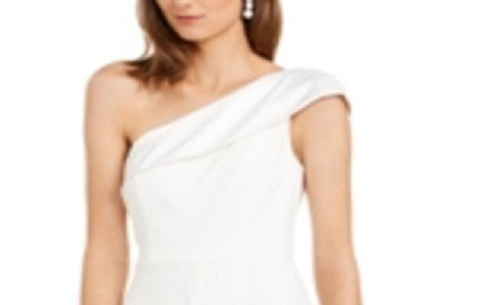 Macacão feminino Adrianna Papell com um ombro só, branco, tamanho 18