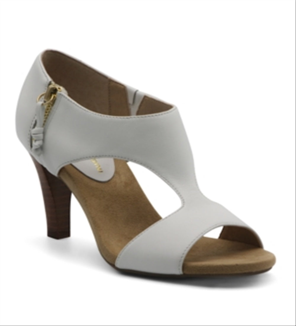 Adrienne Vittadini Venus Leather Peep Toe Bootie Feminino Branco Tamanho 7,5 M