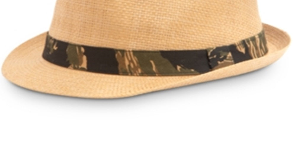 Chapéu Fedora de Palha Masculino Levi's com Faixa Camuflada Marrom Tamanho P