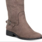 Botas femininas American Rag com fivela e zíper, bico redondo, salto bloco, marrom, tamanho 7,5 M