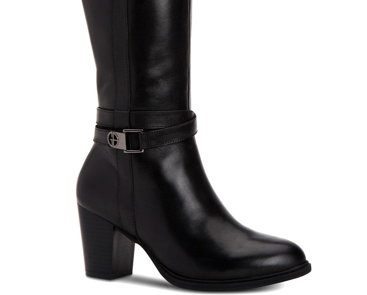 Giani Bernini Rozario Couro Feminino Biqueira Amêndoa Joelho Alto Botas Moda Pretas Tamanho 7,5M