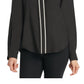 Blusa feminina DKNY com carcela contrastante, preta, tamanho extragrande