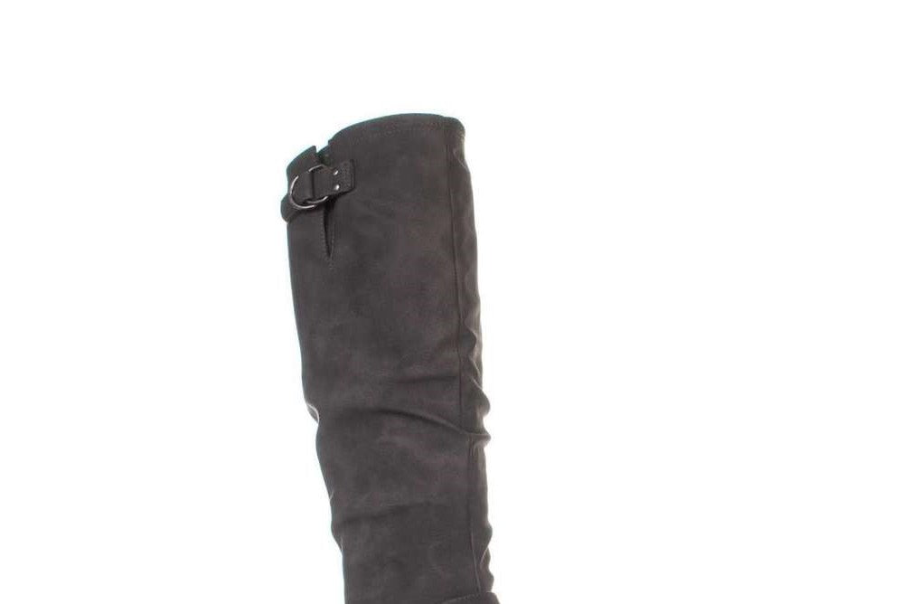 Botas femininas XOXO de couro Minkler, bico redondo, cano médio, cinza, tamanho 5W