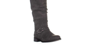 Botas femininas XOXO de couro Minkler, bico redondo, cano médio, cinza, tamanho 5W