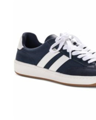 Tênis esportivo feminino American Rag com cadarço, listrado, acolchoado, Shaley, bico redondo, azul, tamanho 10 M