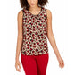 Blusa feminina Anne Klein com estampa de leopardo e decote em V, manga curta, marrom, tamanho médio