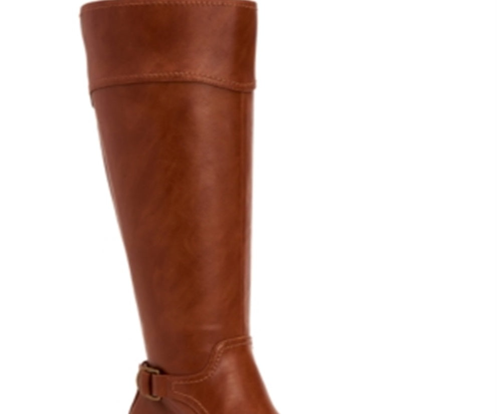 Botas femininas estilo Vannie de couro sintético, cano alto, estilo Whiskey Smooth, marrom, tamanho 5,5 M