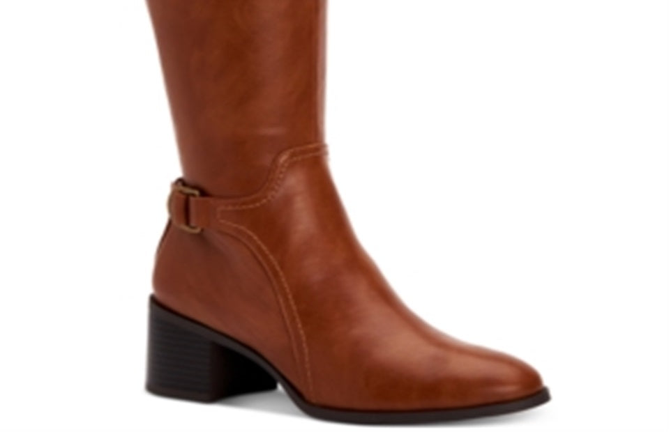 Botas femininas estilo Vannie de couro sintético, cano alto, estilo Whiskey Smooth, marrom, tamanho 5,5 M