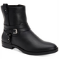 Botas femininas estilo &amp; co com fivela e acolchoado, bico redondo, salto bloco, zíper, pretas, tamanho 7 M