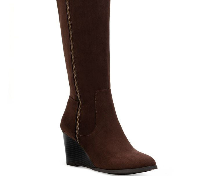 Botas femininas estilo &amp; co Wynterr de camurça, bico amendoado, cano alto, marrom, tamanho 7,5 M