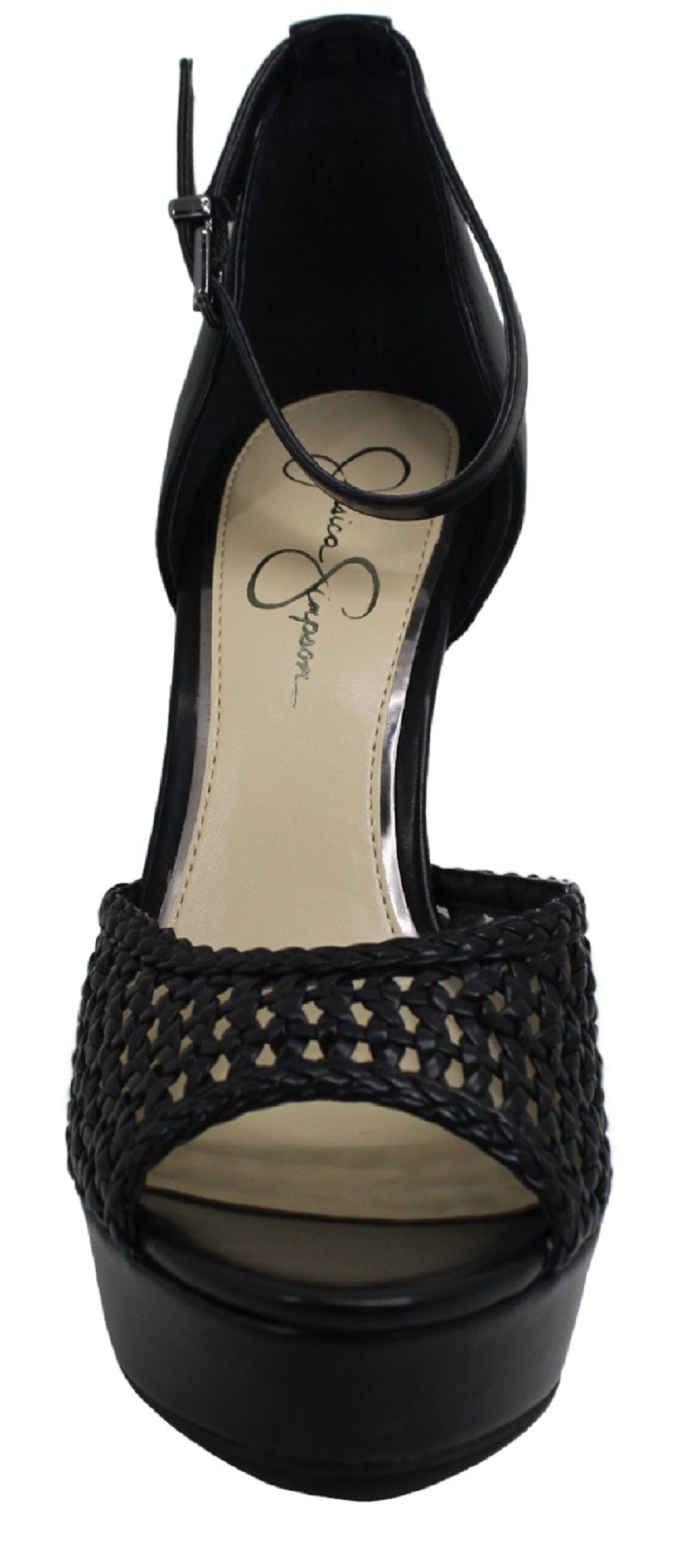 Jessica Simpson Sapato Feminino Beeya Peep Toe com Tira no Tornozelo e Tecido Especial para Ocasiões... Preto Tamanho 10 M