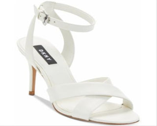 DKNY Women's Leather Open Toe Ankle Strap Classic Pumps White Size 7.5
