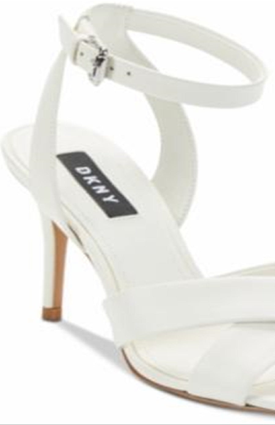 DKNY Sapatos femininos de couro com tira no tornozelo e bico aberto, clássicos, brancos, tamanho 7,5