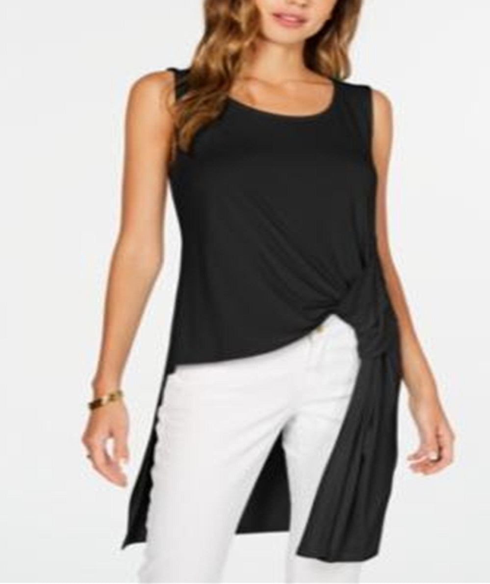 Blusa túnica alta e baixa feminina Alfani, preta, tamanho PP