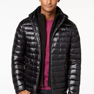 Jaqueta acolchoada com capuz Calvin Klein masculina, marrom, tamanho XS