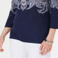 Blusa feminina Karen Scott com decote canoa e estampa paisley, azul, tamanho pequeno