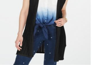 Colete feminino Charter Club com abertura frontal e pontilhado, preto, tamanho grande