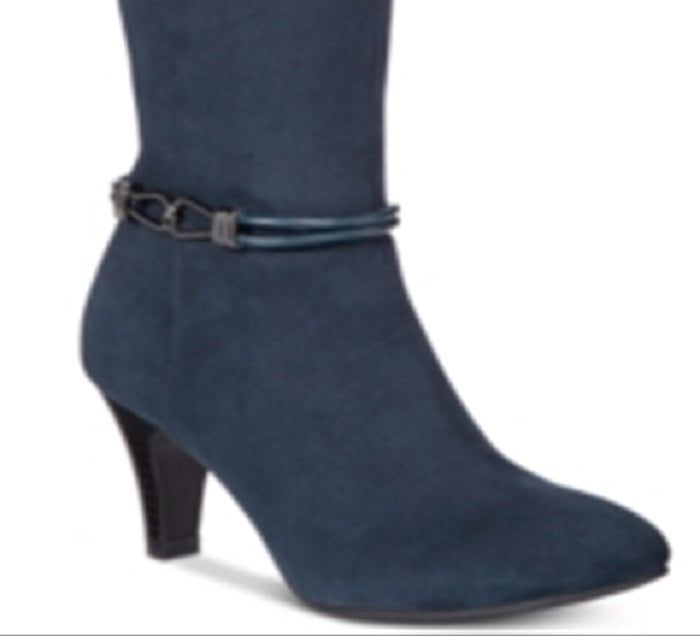 Karen Scott Sapatos de cano alto femininos Hollee Fabric Almond Toe, tamanho 6,5, azul marinho, M-WC