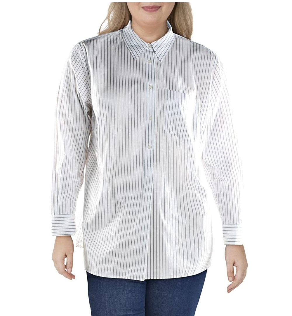 Camisa feminina plus size de algodão com pregas, tamanho 3X, da Lauren Ralph Lauren