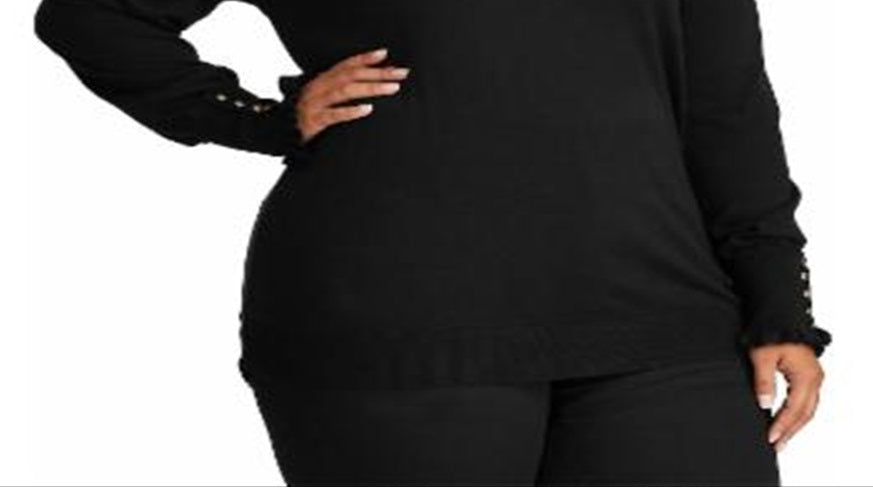 Suéter Ralph Lauren Plus Feminino Manga Longa com Punhos e Botões Preto Tamanho 3X