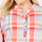 Blusas femininas Tommy Hilfiger xadrez com botões frontais e botões, tamanho XXXL, laranja