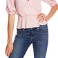 JM Collection Top feminino com manga transparente, vermelho, tamanho X-S