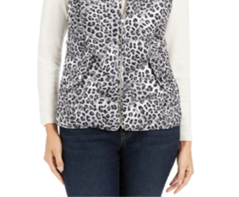 Colete feminino Charter Club com zíper frontal estampado, tamanho pequeno e médio, branco