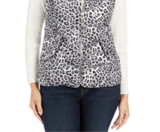 Colete feminino Charter Club com zíper frontal estampado, tamanho pequeno e médio, branco