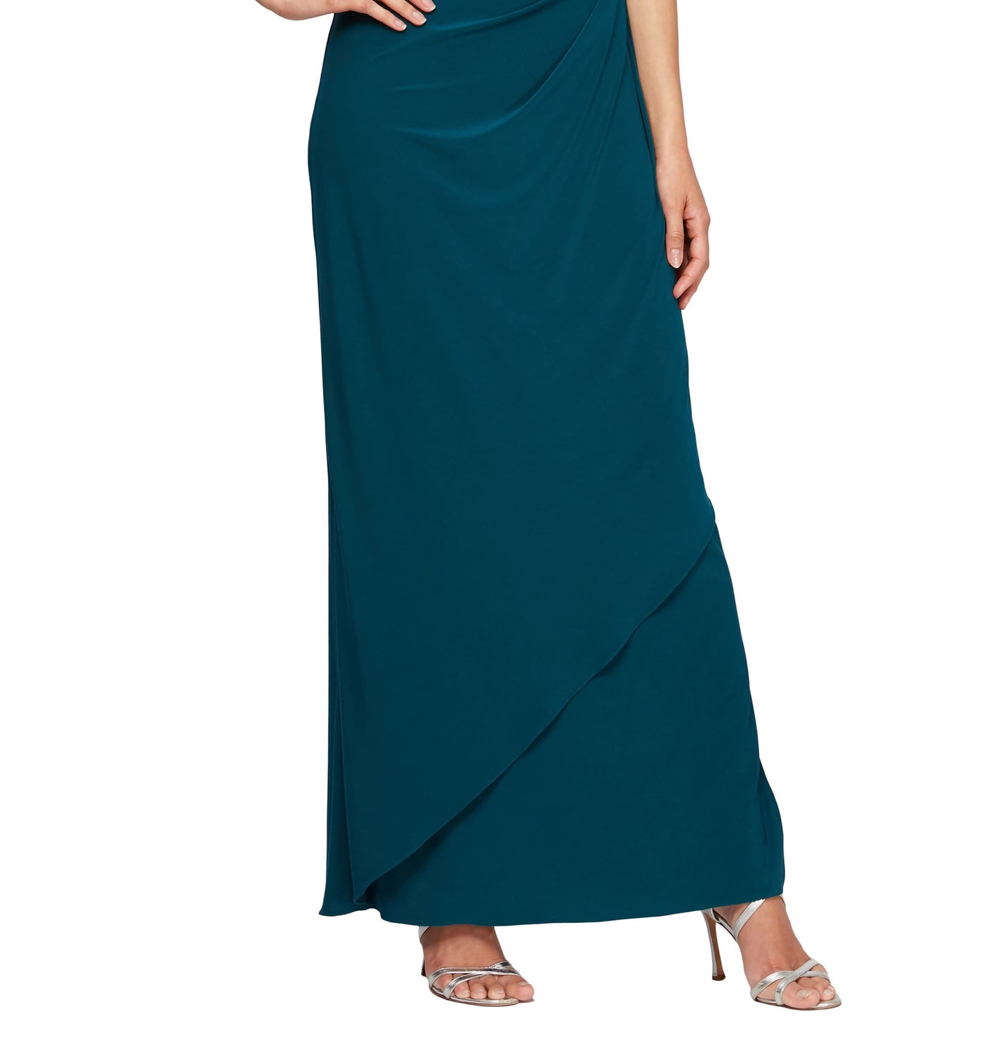 Vestido longo flare sem mangas Alex Evenings feminino, verde-azulado, tamanho 14