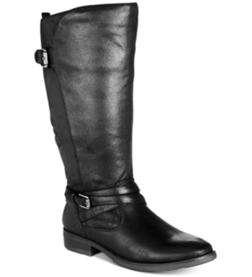 Botas femininas BareTraps Alysha com bico fechado e cano médio, pretas, tamanho 5M