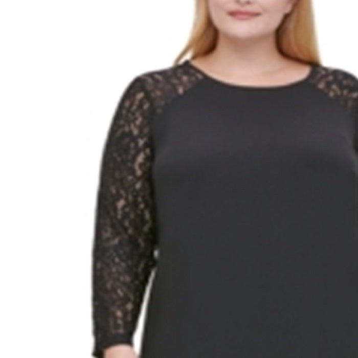 Vestido evasê com manga de renda Tommy Hilfiger feminino, tamanho 22W, preto