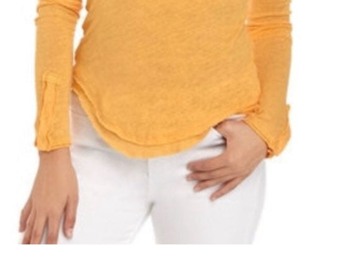 Blusa feminina de manga comprida com decote em V, laranja, tamanho pequeno, Free People