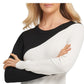 Suéter assimétrico DKNY feminino com blocos de cores, branco, tamanho médio