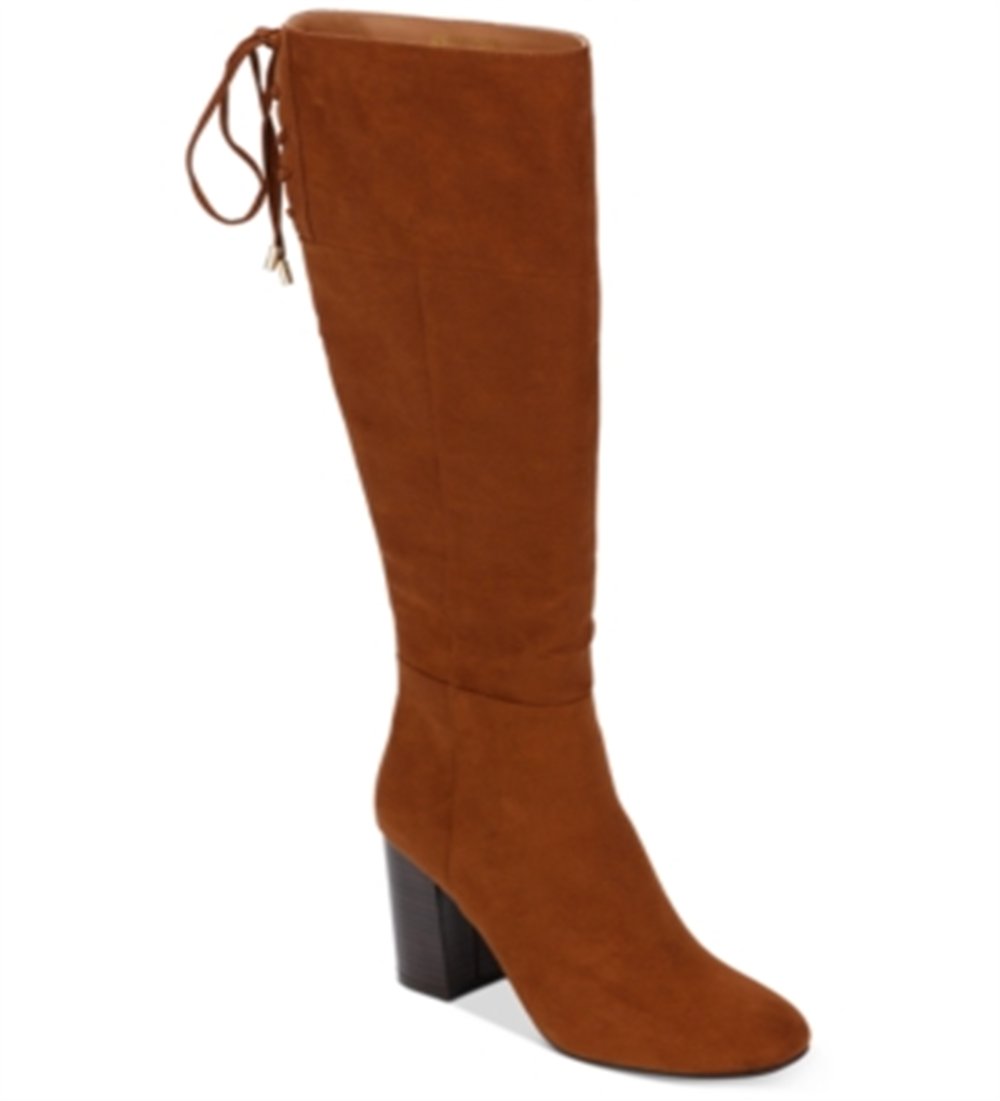 Botas femininas Kenneth Cole Reaction com zíper ajustável e conforto Corie, bico redondo, salto bloco, marrom, tamanho 8 M