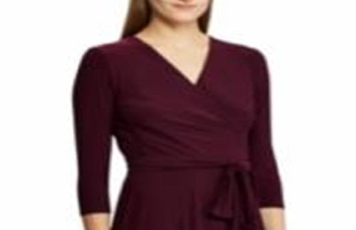 Vestido midi de malha com cinto e manga 3/4 Ralph Lauren feminino, roxo, tamanho 8