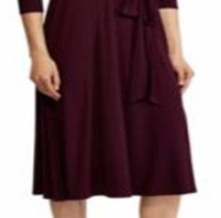 Vestido midi de malha com cinto e manga 3/4 Ralph Lauren feminino, roxo, tamanho 8