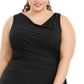 Vestido longo feminino Calvin Klein com decote drapeado e manga comprida, preto, tamanho 14W