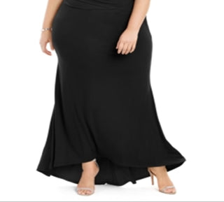 Vestido longo feminino Calvin Klein com decote drapeado e manga comprida, preto, tamanho 14W